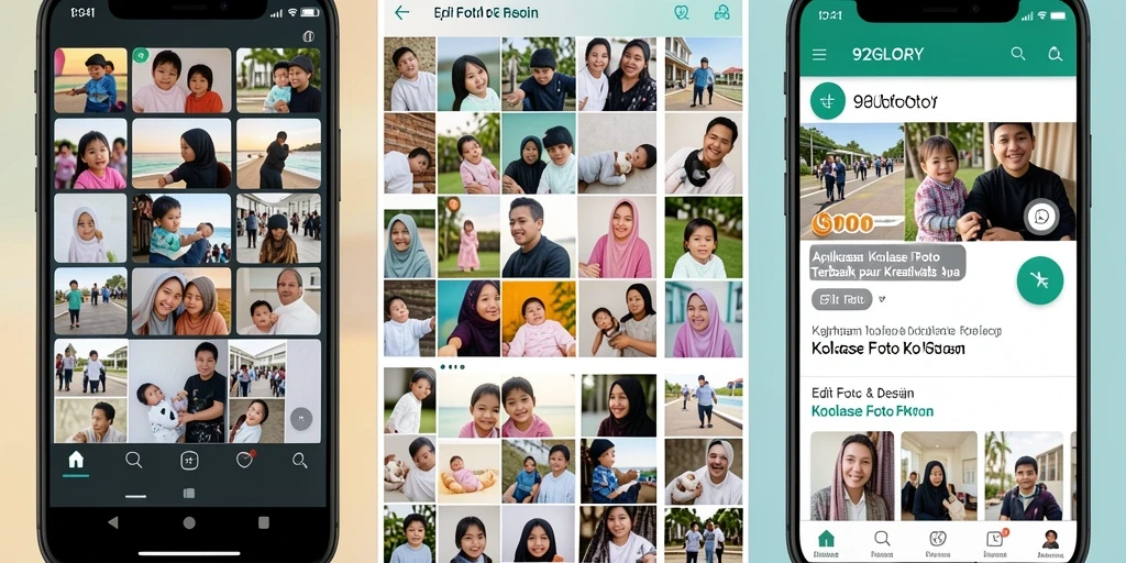 Antarmuka pengguna 92GLORY dengan fitur kolase foto yang menarik.