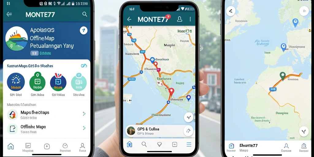 Tampilan antarmuka MONTE77 dengan peta dan fitur navigasi offline.