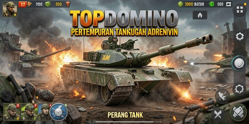 Screenshot tampilan antarmuka permainan Perang Tank yang seru.